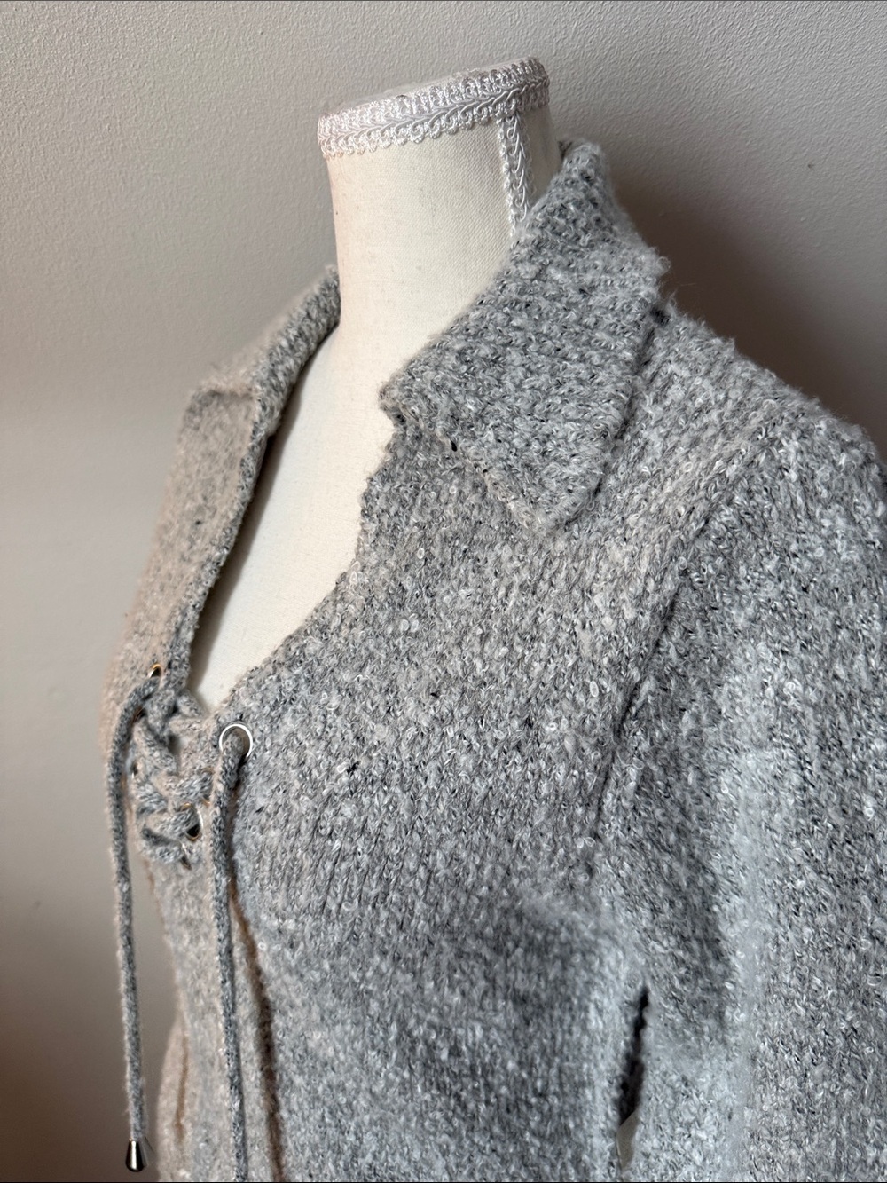 Free People Gray Knit Lace-Up Mini Dress - Picture 6 of 9